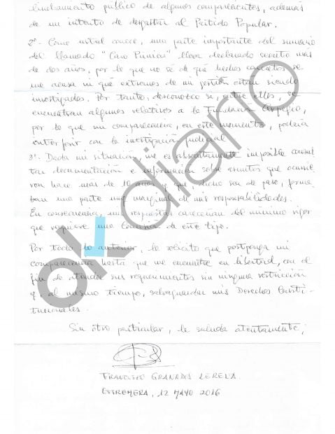 Carta de Francisco Granados a Paloma Adrados.