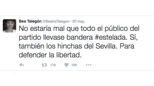 Beatriz Talegón pide en Twitter que los aficionados del Sevilla lleven esteladas al Calderón