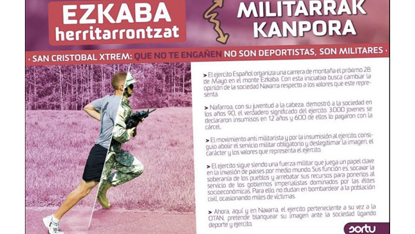 Los proetarras de Sortu en Navarra piden boicotear una carrera del Ejército en favor de Cáritas