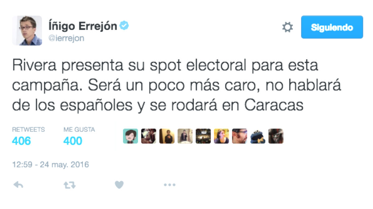 El mensaje que ha publicado el dirigente de Podemos, Íñigo Errejón, en redes sociales (Foto: Twitter)