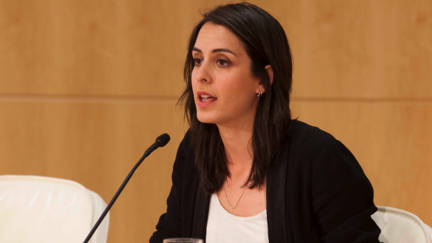 Rita Maestre ante la prensa en el Palacio de Cibeles. (Foto: Madrid)