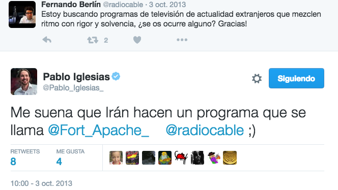Tuit escrito por Pablo Iglesias en octubre de 2013
