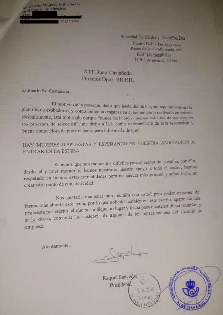 Burofax enviado al director de recursos humanos de la Sociedad de Estiba del Puerto Bahía de Algeciras.