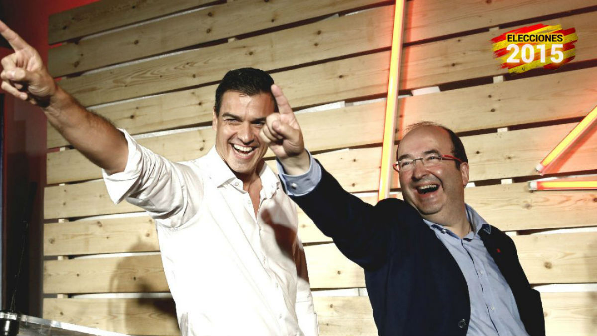 Pedro Sánchez y Miquel Iceta durante un mitin. (Foto: EFE)