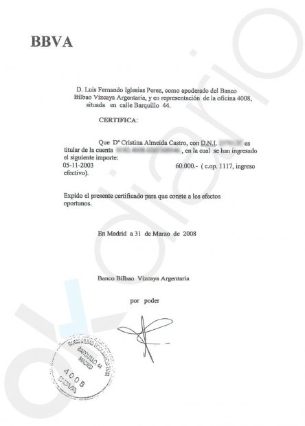 Certificado bancario de Cristina Almeida 1.