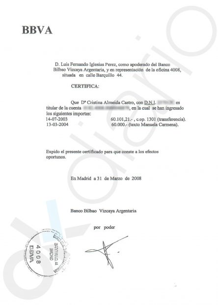 Certificado bancario de Cristina Almeida 2.