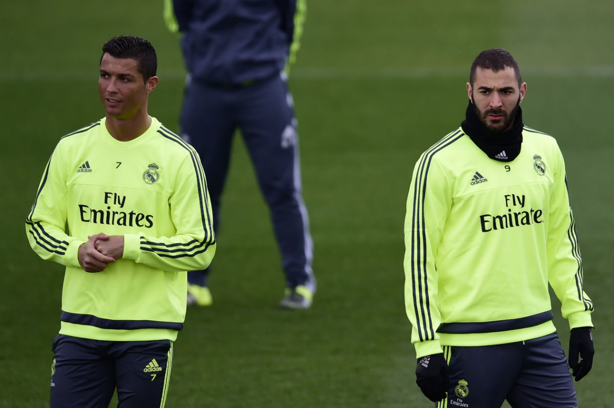 Cristiano y Benzema, en un entrenamiento. (AFP)