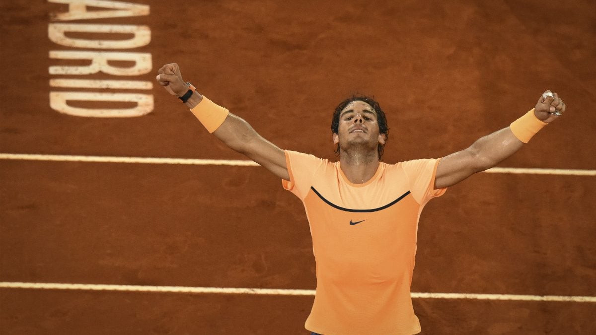 Nadal celebra su victoria ante Sousa en el Mutua Madrid Open. (AFP)