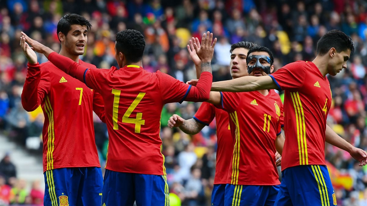 La Selección celebra un gol de Morata. (Getty)