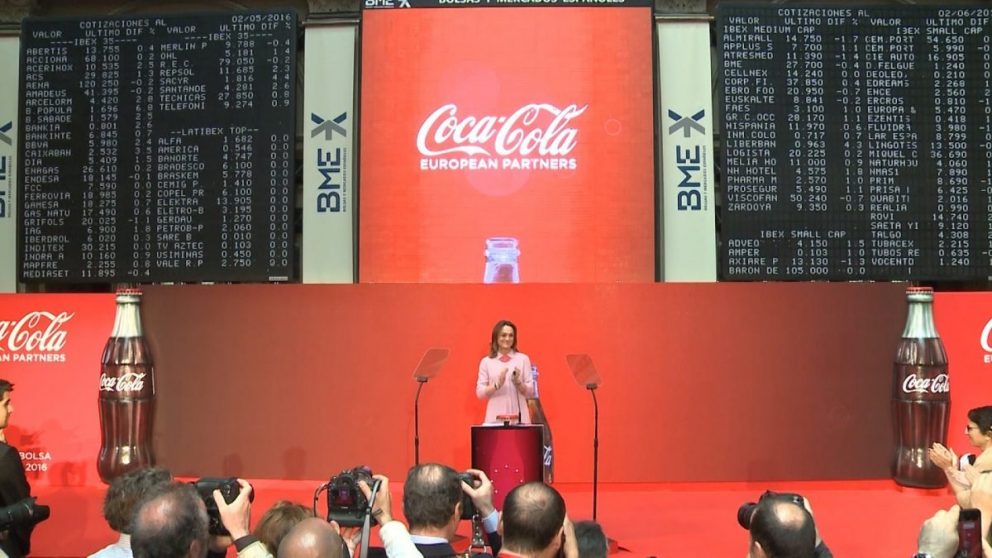 El día del debut de Coca-Cola European Partner en la Bolsa de Madrid