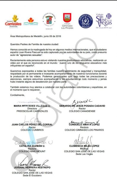 Comunicado de los 7 colegios de Medellín (Colombia)