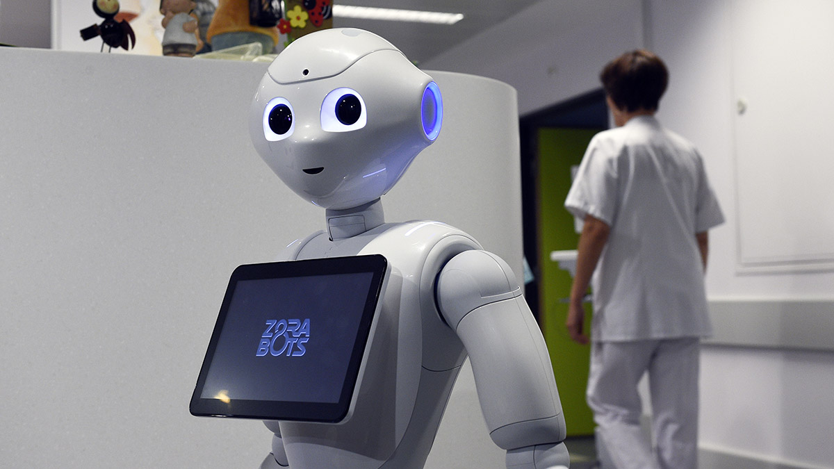 ‘Pepper’, el robot de los hospitales de Lieja y Ostende (Bélgica). (AFP)
