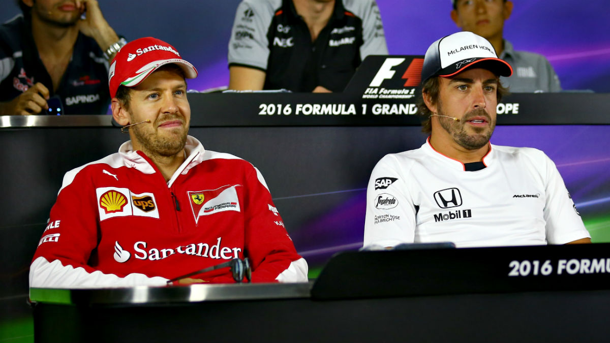Fernando Alonso y Sebastian Vettel han tenido un divertido pique en la rueda de prensa previa al Gran Premio de Europa de Fórmula 1. (Getty)