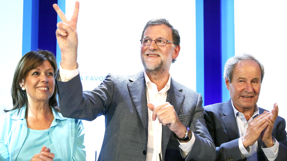 Rajoy en el acto del PP de este domingo en Lleida (Foto: Efe).
