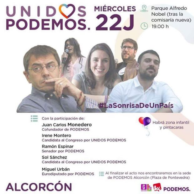Cartel del acto electoral de Podemos en Alcorcón.
