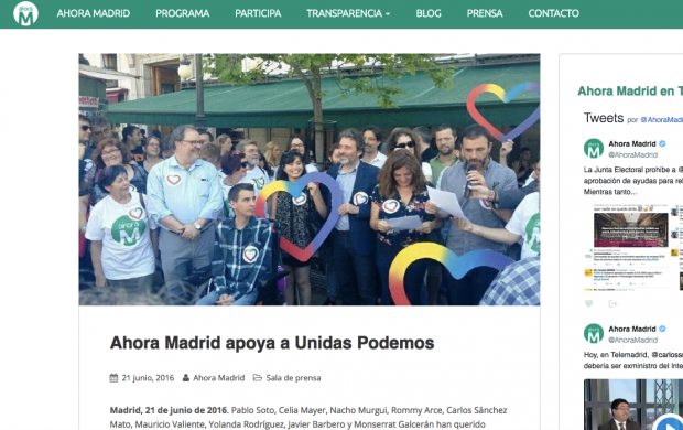 Apoyo explícito de Ahora Madrid a 'Unidas Podemos'.