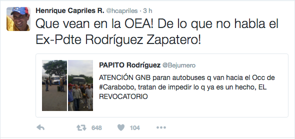 Zapatero enfurece a la oposición venezolana por volver a pedir diálogo y no el revocatorio a Maduro