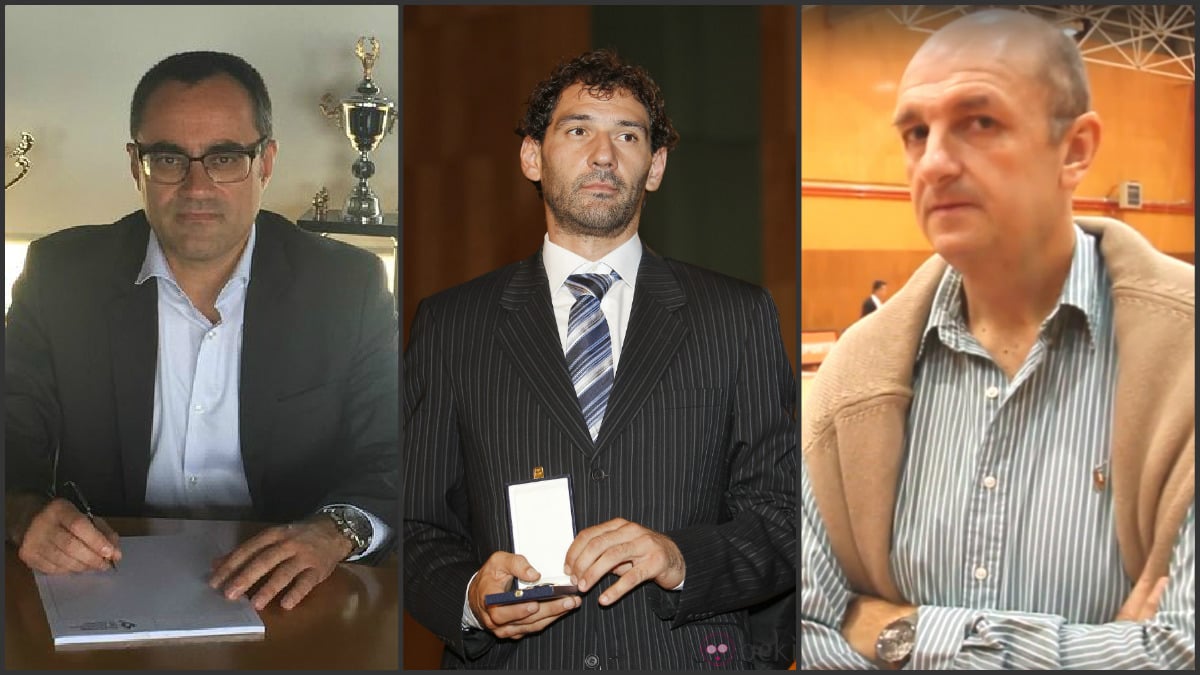 Arturo Aguado, Jorge Garbajosa y Alfonso Cabeza, de izquierda a derecha, los candidatos a presidir la FEB.