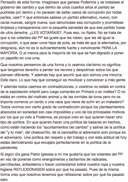 La carta de una votante de Podemos que se ha hecho viral