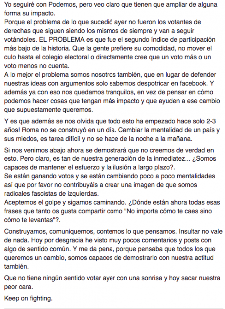La carta de una votante de Podemos que se ha hecho viral