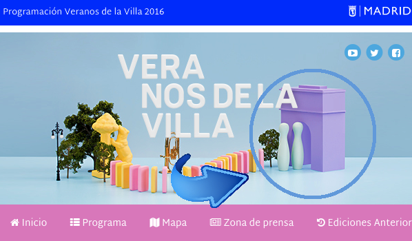 Web de Los Veranos de la Villa con el arco franquista.