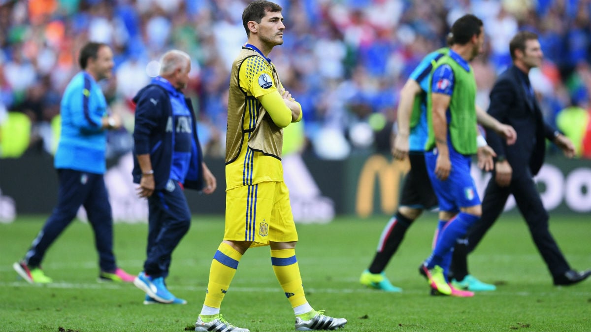 Casillas, con gesto serio tras el España-Italia (Getty)