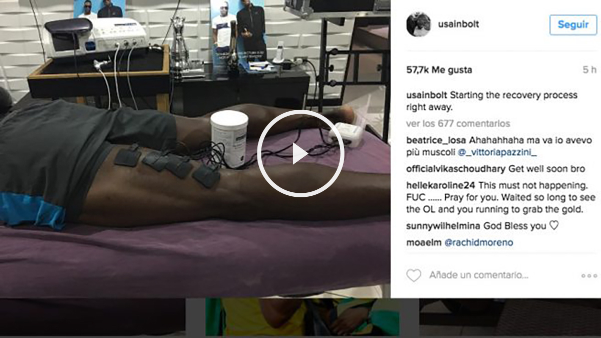 Usain Bolt, con el tratamiento de electroterapia. (Instagram)