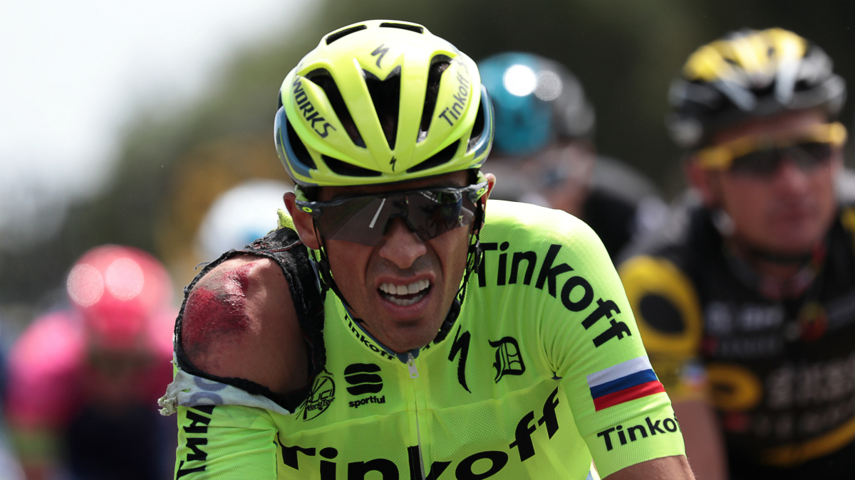 Contador, una caída esta temporada en el Tour. (AFP)Contador, una caída esta temporada en el Tour. (AFP)