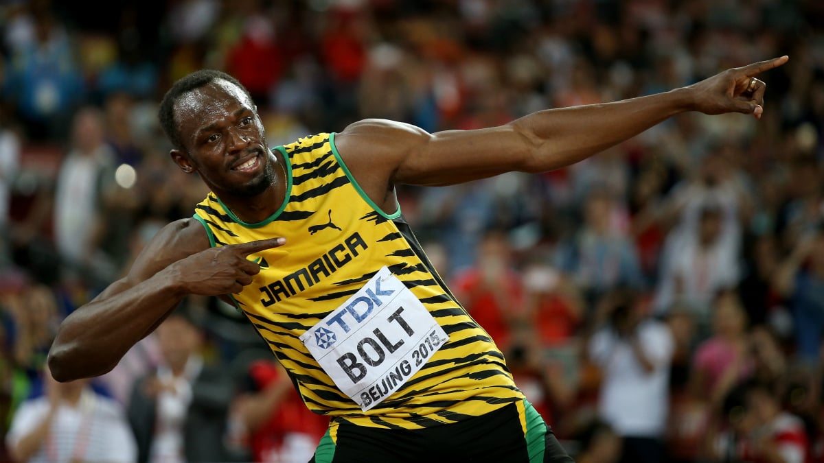 Usain Bolt celebra una victoria. (Getty)