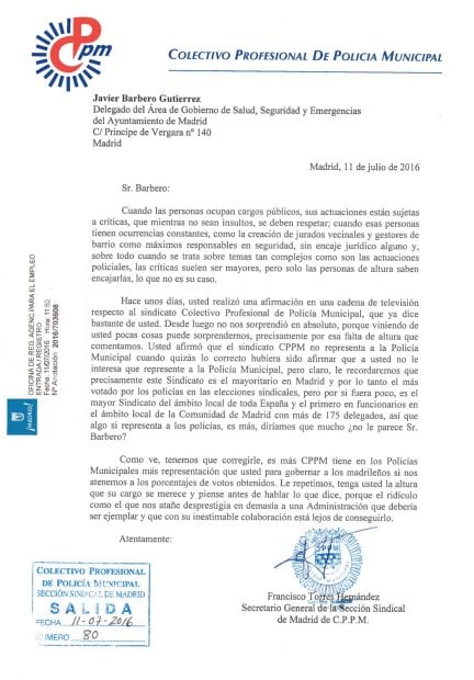 Carta a Javier Barbero. (Clic para ampliar)