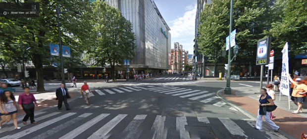 Paso de cebra en diagonal ya existente en España, en Bilbao. (Foto: GM)