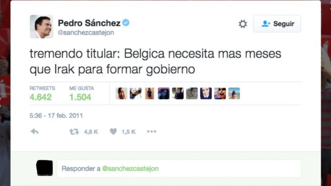 Sánchez se alarmaba en un tuit de hace 5 años porque Bélgica tardara en formar Gobierno