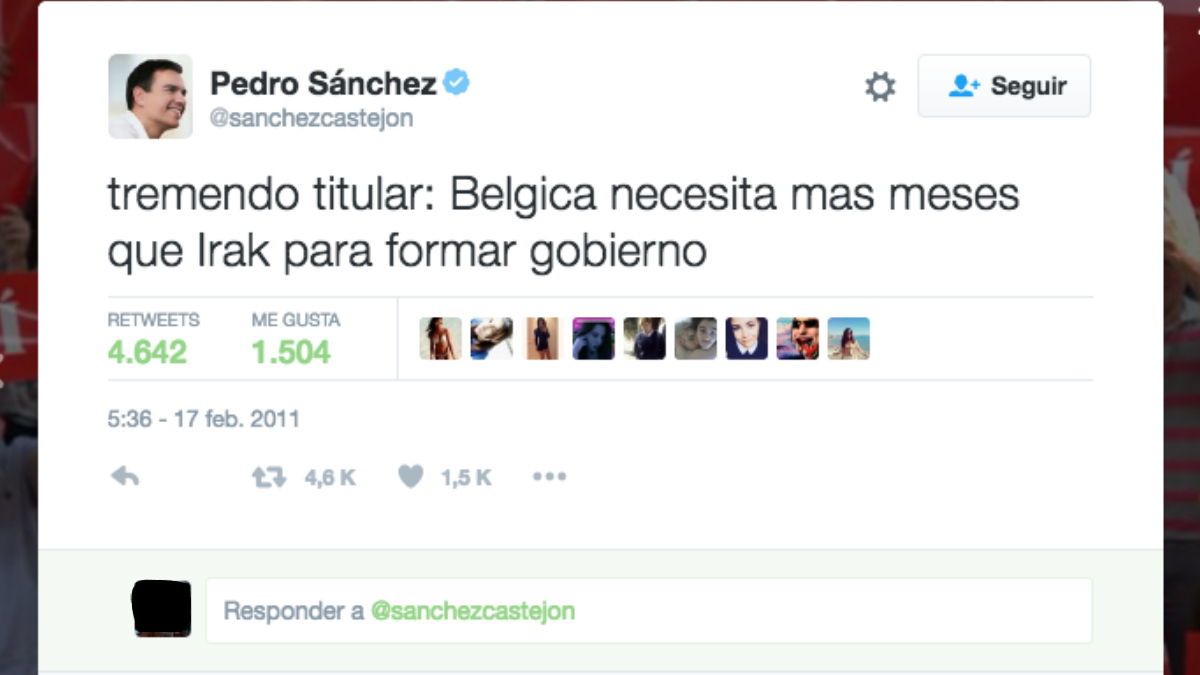 Este es el tuit que colgaba Sánchez en 2011 sobre el tiempo que tardó Bélgica en formar Gobierno. (Foto: TW)