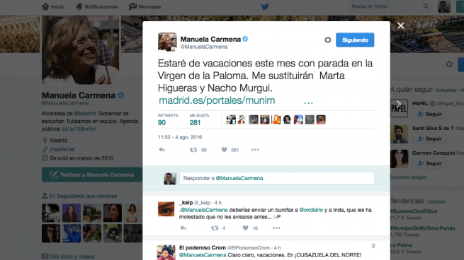 Tras la noticia de OKDIARIO, 4 días después, el Ayuntamiento avisa de las vacaciones de Carmena