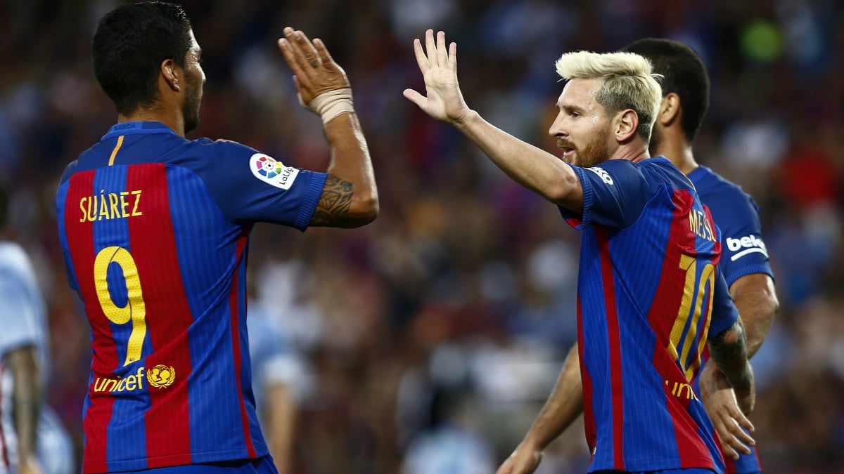 Messi y Luis Suárez celebran un gol con el Barça