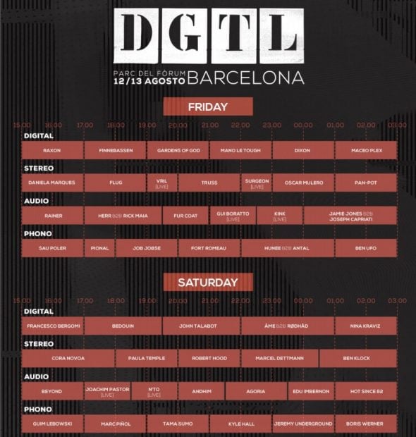 Estos son los horarios divididos por escenarios. (Foto: DGTL)