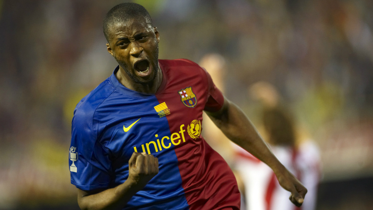 Yaya Touré celebra un gol con el Barcelona. (Getty)