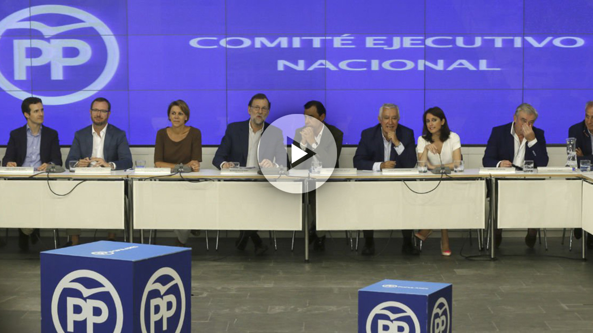 Vista general de la reunión la reunión del Comité Ejecutivo Nacional del PP, presidido por el presidente del Partido Popular y del Gobierno en funciones, Mariano Rajoy. (Foto:EFE