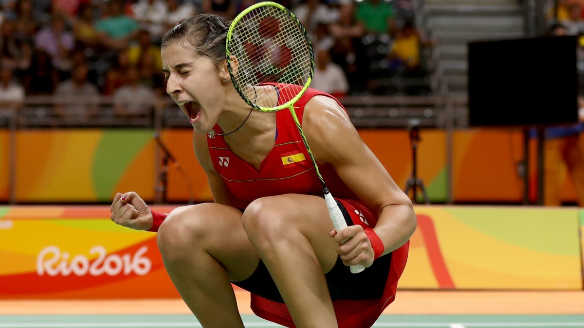 Carolina Marín celebra un punto en los Juegos Olímpicos. (Getty)