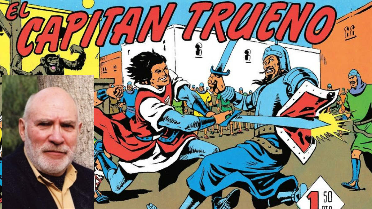 El responsable de las historias del Capitán Trueno, Víctor Mora, y una de las portadas del famoso cómic español.