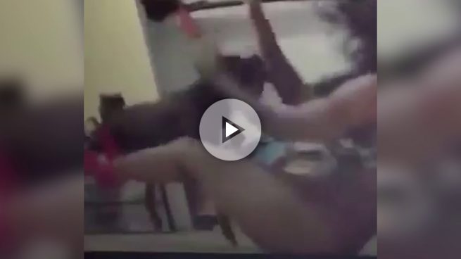 Un perro ataca a una chica que baila twerking prácticamente desnuda
