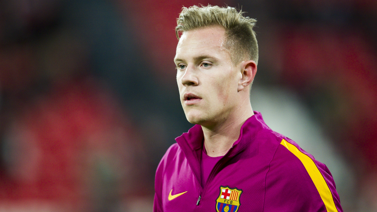 Marc-André ter Stegen, durante un calentamiento con el Barça