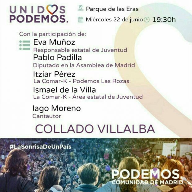 El "cantautor" de Podemos, Iago Moreno, en un cartel de campaña.