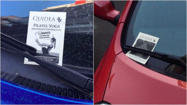 Un portavoz de Ahora Madrid ensucia los coches de la capital con propaganda ilegal de su empresa de masajes