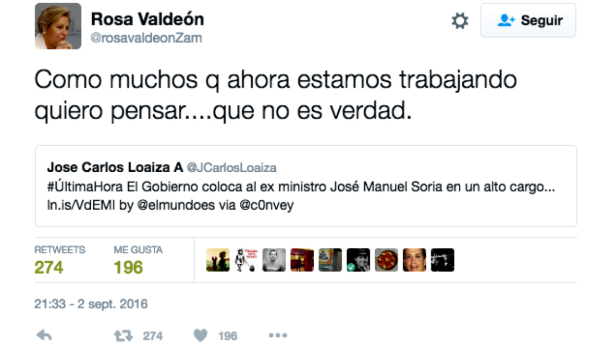 Imagen del primer tuit de Valdeón crítico con la propuesta de Soria.