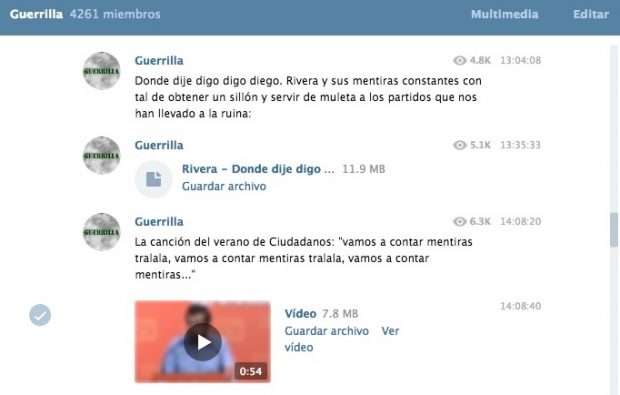 Imagen del chat "Guerrilla" donde se publicó el vídeo contra Albert Rivera.