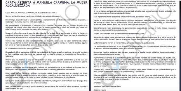 Carta del colectivo a Carmena. (Clic para ampliar)