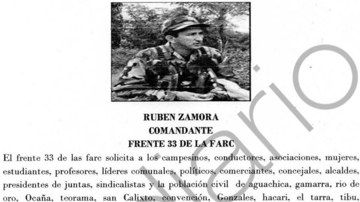 Cartel del Frente 33 de las FARC amenazando de muerte a quien no apoye el acuerdo.