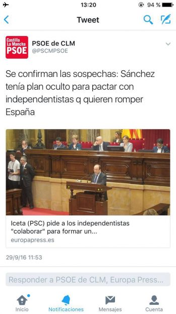 'Tuit' del PSOE de Castilla-La Mancha