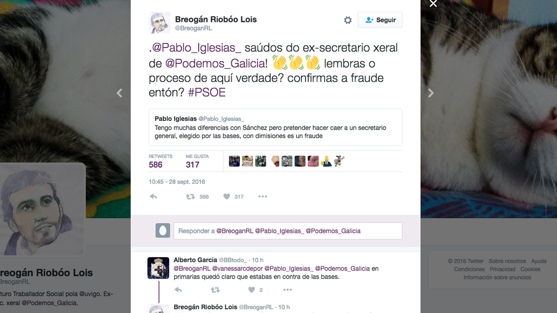 Respuesta de Breogán Riobóo a Pablo Iglesias. (Foto: @BreoganRL)
